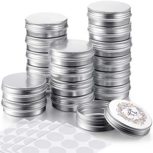 Patelai 72 Pcs 2 oz Aluminum Tins Salve Containers with Screw Lid and Labels Round Cans Travel Cosmetic Metal Tins Jar for Candles Lotion Bars Balms Food Spice Candies DIY Crafts(Silver)