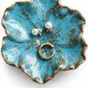 3 x Gifts For Women Flower Shape Decorative Ring Tray, Small Key Bowl, Ceramic Trinket Tray,Bathroom Room Decor Trinket Dish Valentine's Friendship Christmas Birthday Gifts for Women (Petals Blue)
