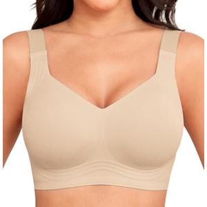Women Wirefree Bras for Women Full Coverage No Underwire Everyday Bras Comfortable Wireless Padded Bras (Large, Nude)