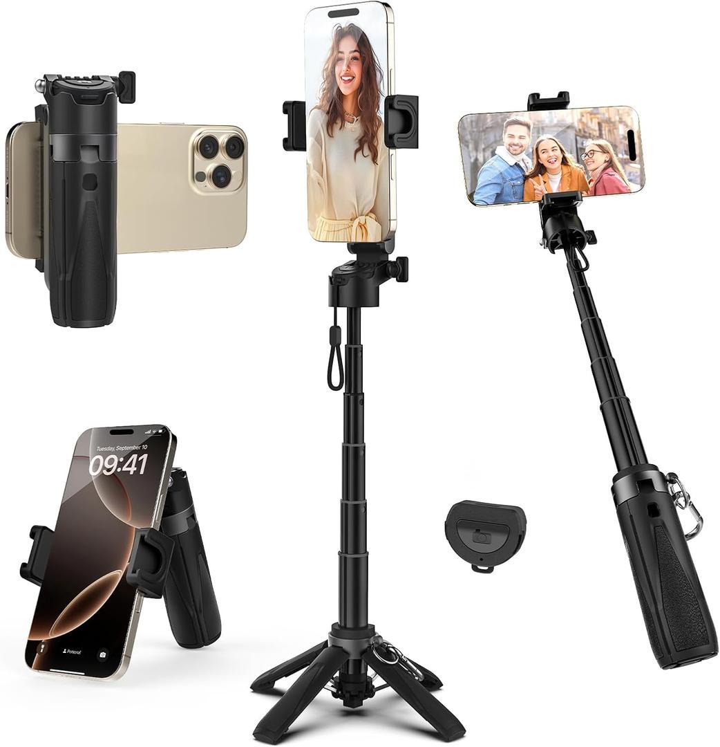 Takerers Portable Selfie Stick Tripod with RemotePocket Size 4-in-1 Extendable Cell Phone Tripod360 Rotation Mini Selfie Stick for iPhone Android Phone Holder for Video Recording Live Streaming