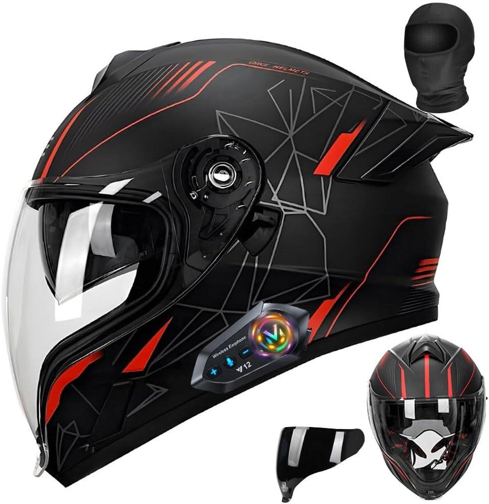 Bluetooth Full Face Motorcycle Helmet DOT Approved Modular Motorcycle Helmets with Built-in Sun Visor, Multi-Ventilation Ports, for Adults Men Women Casco Moto Hombres Mujeres