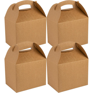 Restaurantware Bio Tek 10 x 7 x 8 Inch Gable Boxes For Party Favors, 25 Attractive Gift Boxes - With Built-In Handle, Greaseproof, Kraft Paper Gable Boxes, For Birthday Parties And Weddings