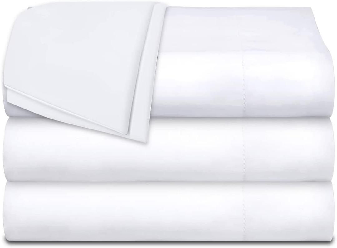 White Classic Twin Flat Sheets 3 Pack, White Cotton Flat Bed Sheet 66x104 Inches, 200 Thread Count Hospital Bed Sheets