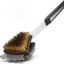 Double Sided Grill Cleaning Brush and Scraper, 16.5" BBQ Brush, Barbecue Cleaner with Stainless & Brass Bristles, Grilling Grate Cleaner, Safe Grill Accessories for Cast Iron/Stainless Steel Grate