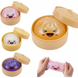 Glitter Dumpling Squishy Toy, Colorful Dumpling Anxiety Relief Fidget Toy, Easter Basket Stuffer Dumpling Box Stretchy Desk Toy (Gold)