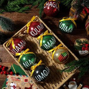 Thyle 8 Pcs Kwanza Glass Hanging Ornaments African Christmas Decorations Seven Principles of Kwanza Decorations Glass Balls African Black Christmas Tree Ornaments Kente Traditional Nguzo Saba Decor