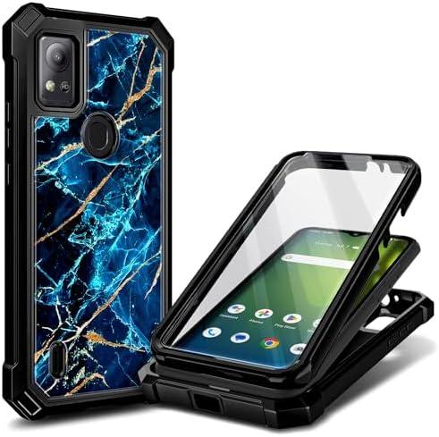 WDHD Compatible with Cricket Icon 5, AT&T Motivate 4 Case with [Built-in Screen Protector], Full-Body Protective Shockproof Rugged Bumper Cover, Impact Resist Phone Case (Sapphire) Pack of 2
