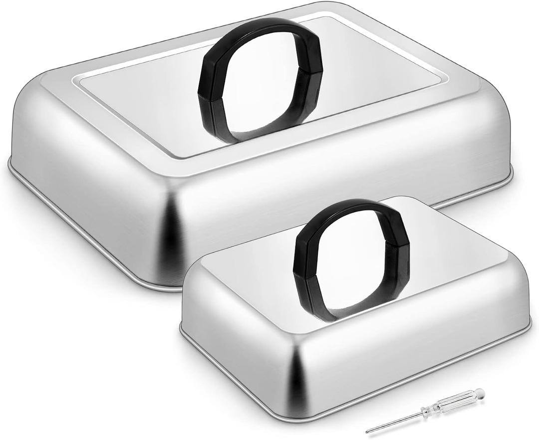 Rectangle Cheese Melting Dome, HaSteeL Stainless Steel Basting Cover for Flat Top Griddle BBQ Steaming Grilling Cooking Indoor & Outdoor, Large 13In & Small 9.3In, Heavy Duty & Dishwasher Safe , 1 Pack