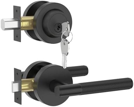 Asidrama Premium Black Zinc-Alloy Front Door Lock Set: Double Cylinder Deadbolt, Heavy Duty Security Handleset for Left/Right Exterior Doors, Universal Entry Locks (1 Pack)