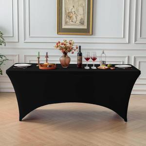 FOLINS&HOME Black 4FT Fitted Spandex Tablecloth, Waterproof Wrinkle Free Washable Elastic Table Cover for 4 Foot Rectangle Folding Tables, Stretch Table Cloth for Wedding, Banquet, Party
