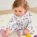 uideazone Baby Girls Footed Pajamas Zip-Front One-Piece Sleeper Non-Slip Footie Cute Pattern Jumpsuit PJs 0-12 Month (6-9 Months, Pink Cat)