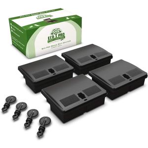 Mouse Bait Station | 4-Pack Indoor & Outdoor Mouse Bait Stations | Bait (Not Included) is Secured by Lock & Key | Pet & Child-Safe Alternative to Mouse Traps | For Mice Only - by Eco Pro Pest Control