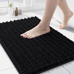 Arotive Luxury Chenille Bathroom Rug Mat, Extra Soft Thick Absorbent Shaggy Bath Rugs, Non-Slip Machine Wash Dry, Plush Bath Mats for Bathroom, Shower and Tub, 24x16, Black