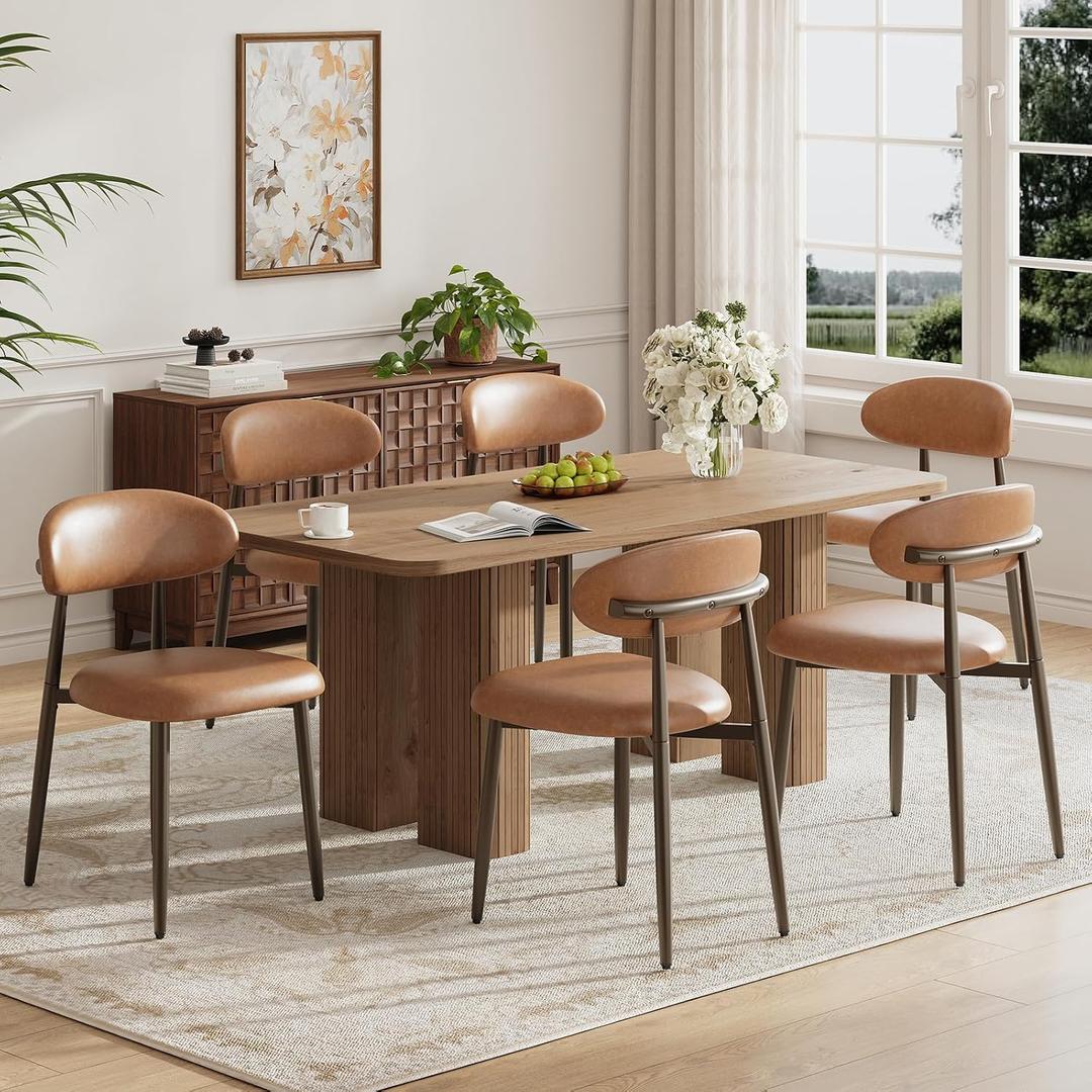 MALOL Dining Chairs Set of 6, Modern Upholstered Kitchen & Dining Room Chairs, Curved Back Dining Chairs with Sturdy Metal Legs, Comfortable Side Chairs for Dining Room, Kitchen, Living Room, Brown