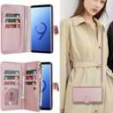 iCoverCase for Samsung Galaxy S9 Wallet Case with Card Holder for Women, Crossbody Lanyard Strap Kickstand PU Leather Case with Zipper Pocket Credit Card Slots Cover (Rose Gold)