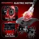 21V Cordless Tiller for Gardening, 120Mins Runtime Rototiller, 11.8" Width 6.6" Depth Garden Tiller with 2x4.0Ah Batteries, 360RPM Electric Cultivator for Lawn/Soil/Cultivation/Garden