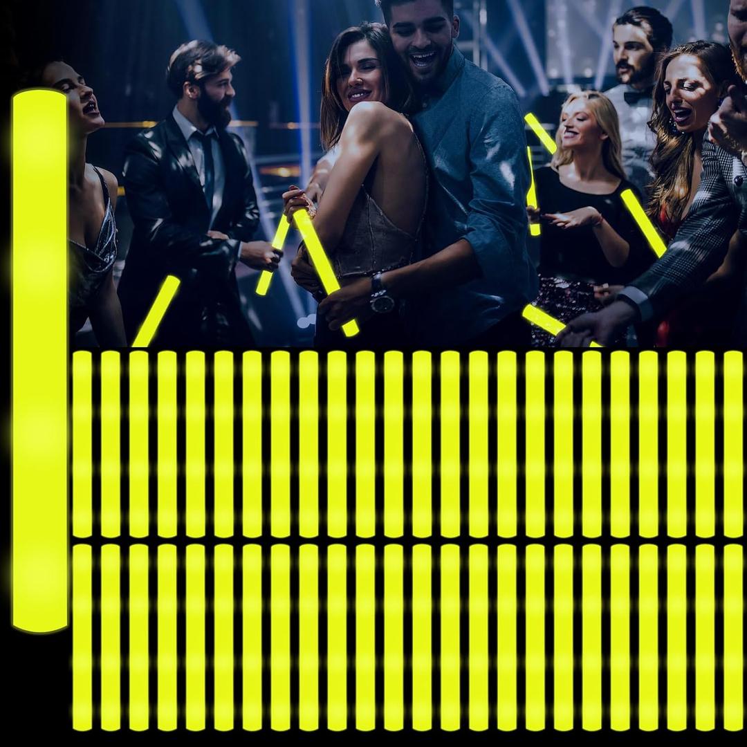 48Pack LED Glow Foam Sticks Bulk,Light Up Glow Sticks with 3 Flashing Modes,Yellow Glow Wands Party Pack,Glow In The Dark Party Supplies for Halloween,ThanksGiving Day,Christmas,Birthday