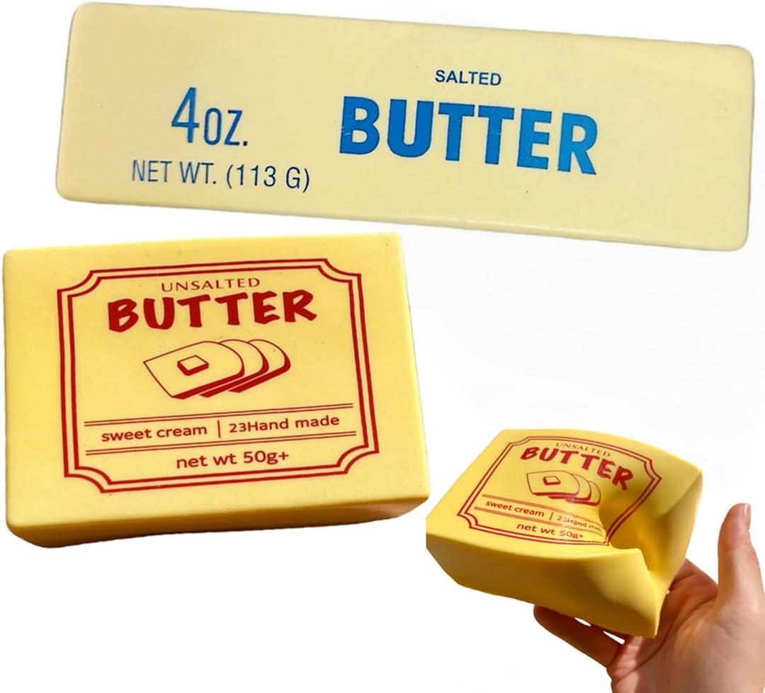 Butter Slow Rising Squishy, Soft Foam Squishy Stick Stress Relief Squeeze Toy for Relax, Realistic Food Squishies Butter Slice, Cute Squeeze Toy for Desk Décor & Gift