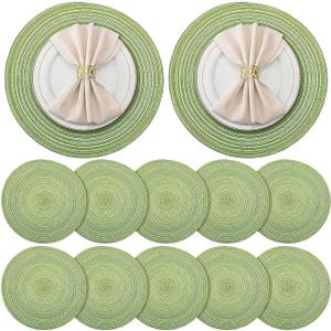 Mindsoft 12 Pcs Round Placemats 14.2 Inch Woven Braided Placemats Washable Reversible Circle Polyester Table Mats for Dinner Holiday Spring Party Wedding Table Centerpiece 