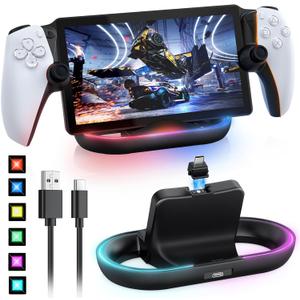 FASTSNAIL Charging Stand for PS Portal Compatible with Hard/Soft Cover, RGB Charge Station for TPU/EVA/Silicone Protective Case When Charging, Charge Holder for PlayStation 5 Portal (Black)