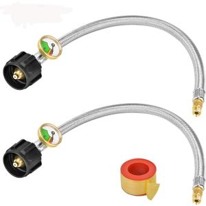 Stanbroil 2PCS 15" RV Propane Pigtail Hose with Gauge for 2-Stage Auto Changeover Regulator, Stainless Steel Braided Hose with 1/4" Inverted Male Flare