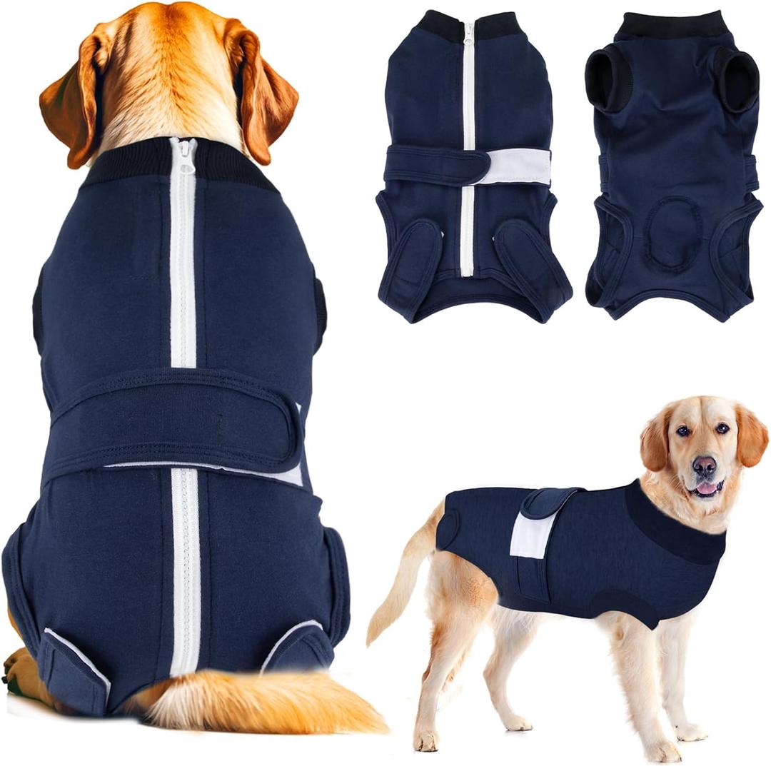 SlowTon Dog Surgery Recovery Suit - Zipper On Dog Onesies After Surgery for Female Male Dogs, Abdominal Wounds Bandages Cone/E-Collar Alternative Dogs Surgical Body Suit (Dark Blue,4XL)