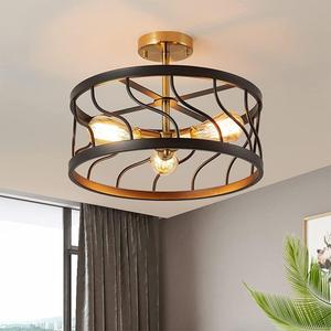 Farmhouse Chandelier,Industrial Vintage Semi Flush Ceiling Light,Kitchen Ceiling Light Fixtures,Modern Black Pendant Light Fixture,Black and Gold Chandeliers for Bedroom Dining Room