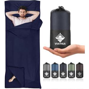 Sleeping Bag Liner, Self Tan Sleep Sack, Adult Sleep Sack, Two-Way-Zipper Expose Feet Separately, Portable Single Camping Travel Sheets for Hotel,Hostels,Business Trips (Navy Blue)