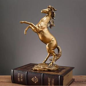 FUNSXBUG Gold Horse Statue Figurines - Resin Standing Fighting Horse Sculpture Home Office Decoration Tabletop Decor Ornaments