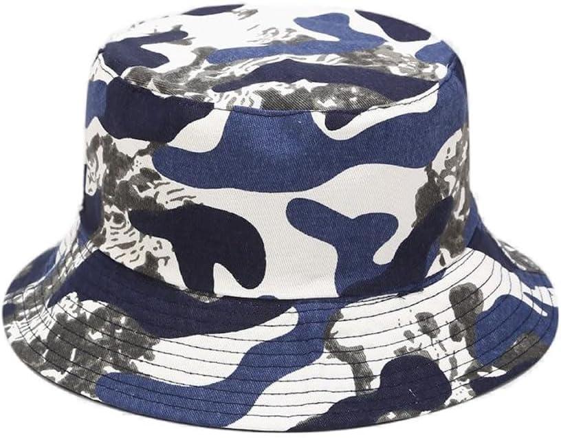 Quanhaigou Reversible Printed Bucket Hat,Summer Beach Outdoor Cap (One Size, Camo Blue)
