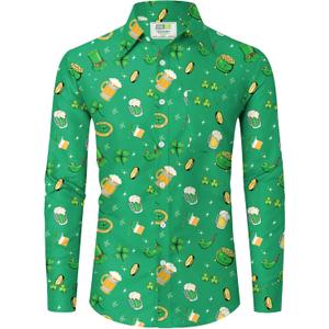 Arvilhill Mens St Patrick's Button Shamrock Clover Printed Long Sleeve Shirt (S-3XL) (M)