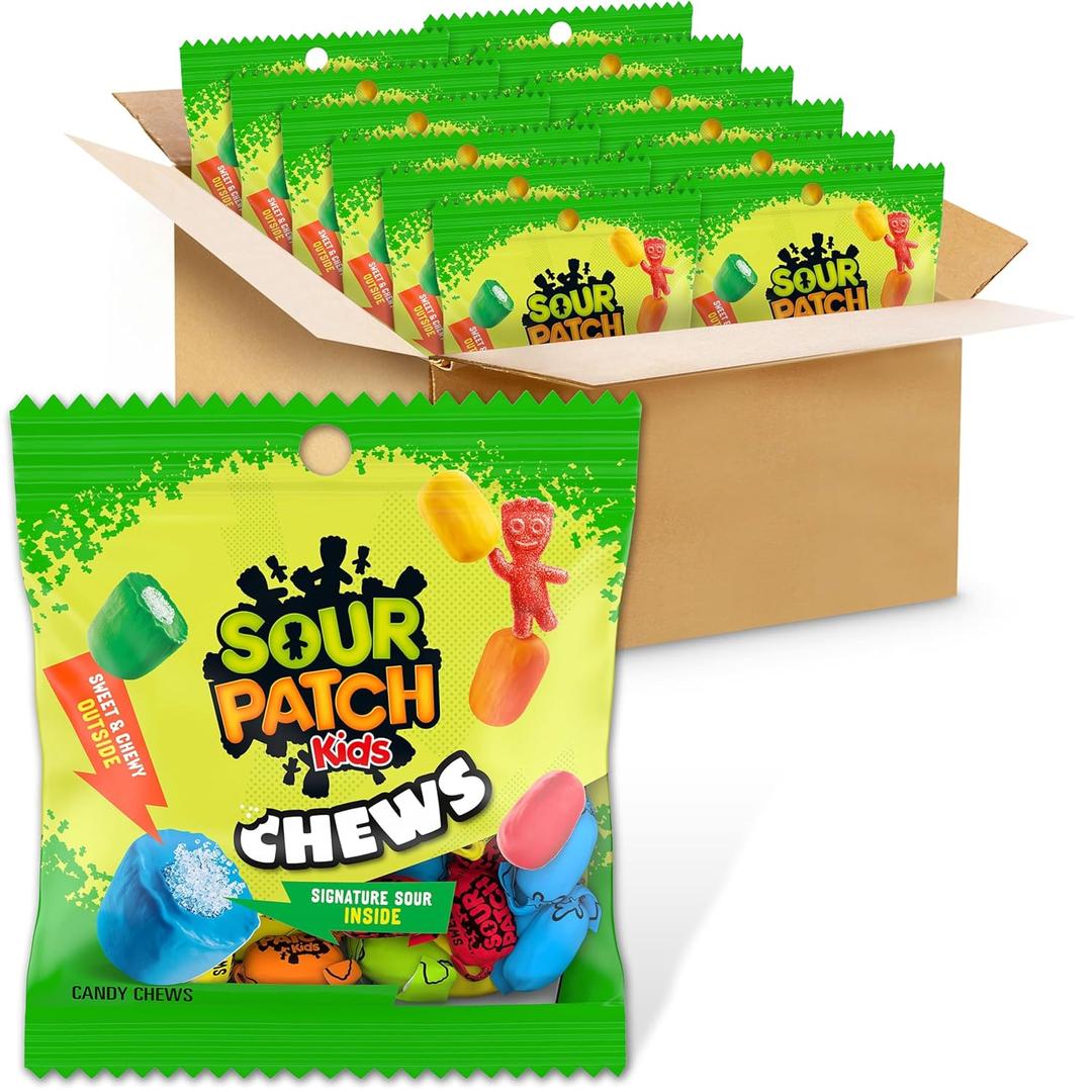 SOUR PATCH KIDS Chews Soft & Chewy Candy, Bulk Candy, 12-2.12 oz Bags, BB 10-15-26