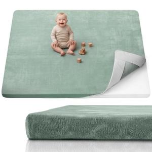 Blissful Diary 1.3" Thick Baby Play Mat, 71x59 Playpen Mat with Removable & Washable Cover, Ultra Soft Crawling Rug for Floor, Foam Cushion & Non-Slip Backing for Kid, Toddler and Infant, Sage Green