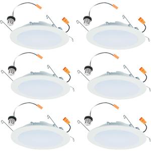HALO HLBT 6 Pack 6 in Slim LED Recessed Light Trim with Selectable Color Temperature 2700K, 3000K, 3500K, 4000K, 5000K Dimmable Wet Location Indoor Outdoor New Construction Remodel - HLBT609FS5-6PK