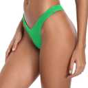 RELLECIGA Women's Thong Bikini Bottom Brazilian High Leg Bathing Suit Bottom (Green, L)