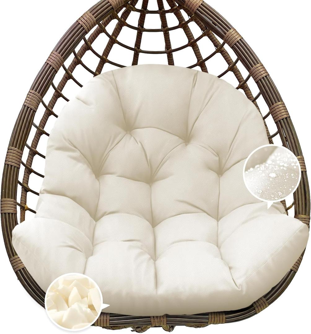 Egg Chair Cushion Replacement, Waterproof Outdoor Hanging Egg Chair Cushion Hammock Swing Chairs Cushions Pads, U-Shaped Thickened Cushions for Hanging Eggs Chairs, 47x33x7 Inches (Cream)
