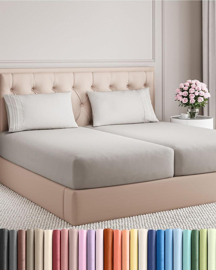 Split King Size 5 Piece Sheet Set - Comfy Breathable & Cooling Bed Sheets Set - Hotel Luxury Bedding for Women, Men, Kids, Teens, Boys & Girls - Deep Pockets and Wrinkle Free - Oeko-Tex - French Grey