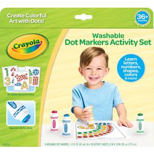 Crayola Washable Dot Markers Activity Set, 30 Toddler Coloring Pages & 4 Washable Markers, Dot Paints for Toddlers, Toddler Gifts, Ages 3+ (1 Count (Pack of 1))