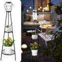 TOOTOO STAR 2 Pack Solar Outdoor Lights, 48" High Solar Floor Lamp, with Plant Holder for Garden Patio Deck Porch Outdoor Decoration (48''- Double layers)