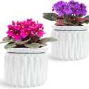 2 Pack of 6 Inch African Violet Pots Self Watering, Ceramic Planter with Water Reservoir and Fill Lines, 4 Inch Opening, Indoor Flower Pot, Holds 3 Weeks of Water