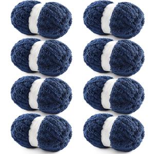8 Pack Chunky Chenille Blanket Yarn for Hand Knitting and Crocheting - Jumbo Fluffy Super Bulky Yarn 28.4 Yds 7.7 Oz Each Skein (Tibetan Blue)