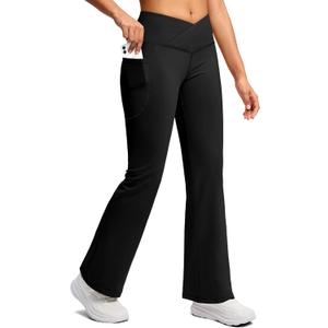 SANTINY Women's Fleece Lined Pants with Pockets Crossover Yoga Pants 28.5"/30.5"/32" Thermal Warm Flare Leggings for Women (Medium, Black)