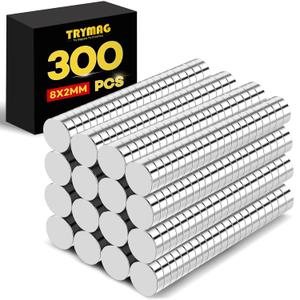TRYMAG Small Round Magnets, 300Pcs, 8x2mm - Disc Magnets for Whiteboard, Fridge, Office, Hobbies, Crafts and Dry Erase Board (Silver)