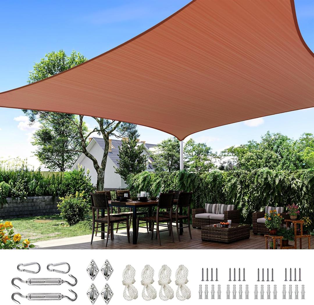 Quictent 24X24FT Large Overzied 185G HDPE Square Sun Shade Sail Canopy 98% UV Block Outdoor Patio Garden with Hardware Kit 24'x24' Terracotta
