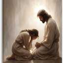 FASWQ Framed Jesus and Woman Wall Art, Christian Repentance and Forgiveness Canvas Painting, Sacred Heart Biblical Wall Decor, Christ Religious Poster Print for Church LDS Home Living Room 12"x16"