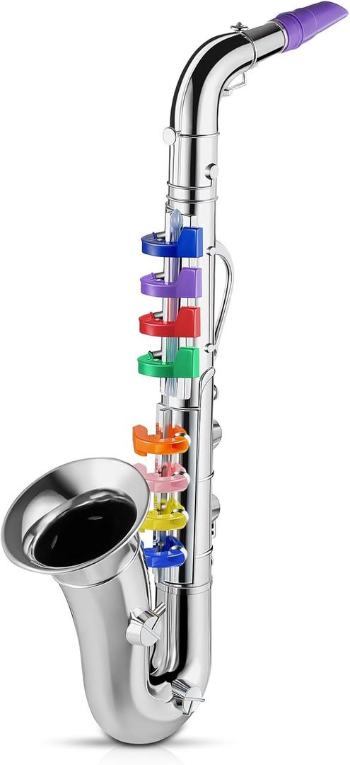Lewtemi Silver Saxophone Musical Instruments Toy for Kid Toddler Fake Plastic Preschool Music Toy Gift Portable Wind Instrument Early Educational Teaching Songs Toy Gifts for Toddlers Children