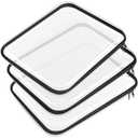 Hoolerry 3 Pcs Clear Hard Zipper Case Hard Plastic Zipper Pouch Makeup Bag Portable Travel Organizer for Cosmetics, Office Supplies, Documents & Toiletries(Black,L)
