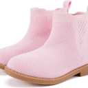 BMCiTYBM Toddler Girls Ankle Boots Low Heel Knitting Sock Short Chelsea Breathable Mesh Slip On Booties Dress Shoes All Season (Pink)