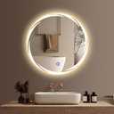 Bathroom Smart Mirrors with Three Color LED Lights,20x20 Bath Round Mirror,Backlit + Front Lit Temperature Brightness Settings-Wall Mounted Lighted Bathroom Vanity Mirror