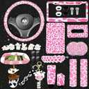 29 PCS Cow Pattern Car Accessories,Including Dashboard Decoration,Rearview Mirror Decoration,Etc,Suitable for Sedans,SUVS and Other Models,Cute Car Interior Sets Suitable for Women (Pink)